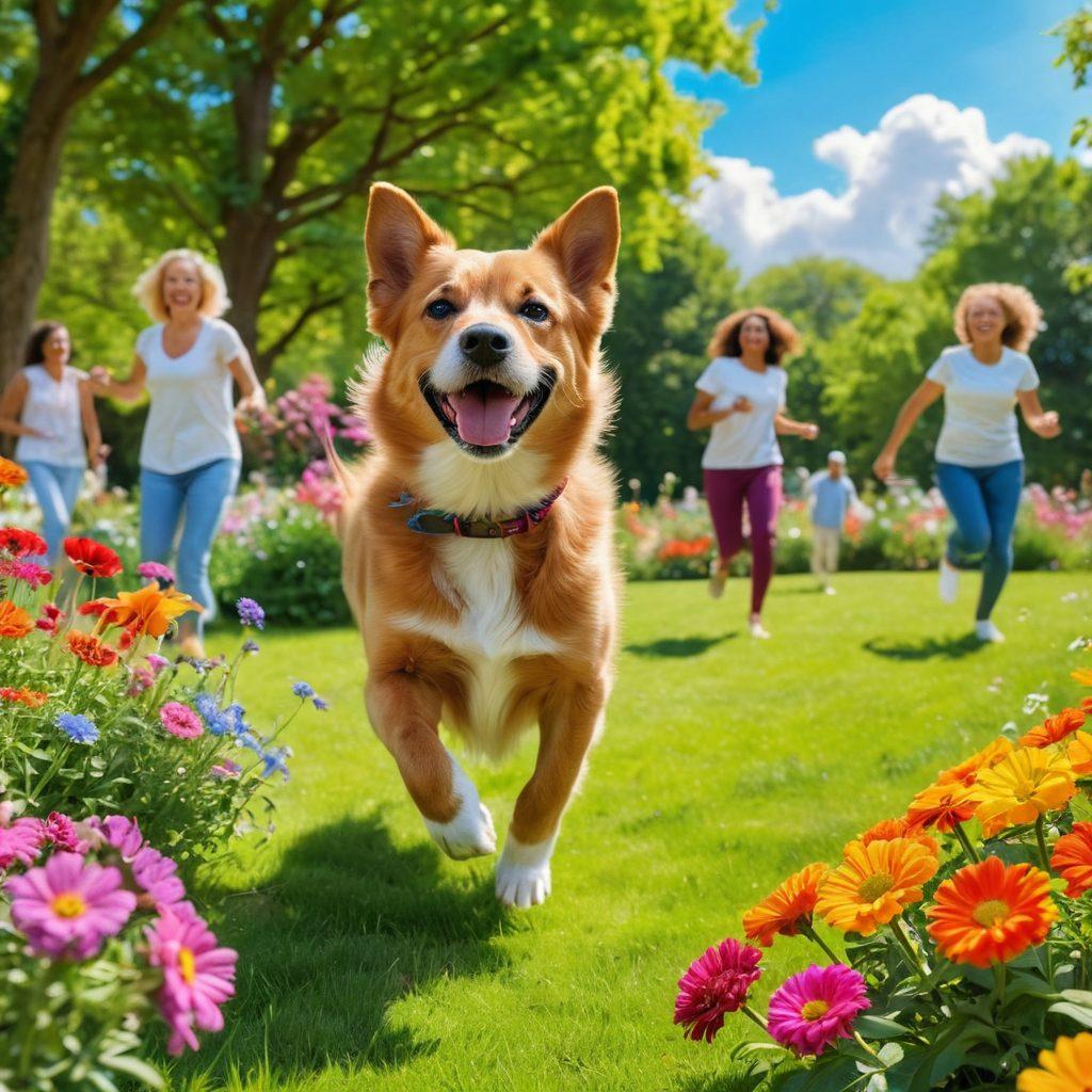 A vibrant, uplifting scene featuring a diverse group of people enjoying various activities that promote joie de vivre, such as dancing, gardening, and painting in a sunny park. Incorporate colorful flowers and greenery in the background, with a playful dog running around, symbolizing happiness and community. The sky should be bright blue, radiating positivity and energy. super-realistic. vibrant colors. white background.